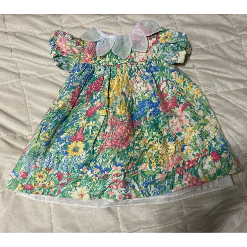 Vintage Sylvia Whyte 2T 24 Months Floral Cottage Core Easter Dress Puff Sleeve